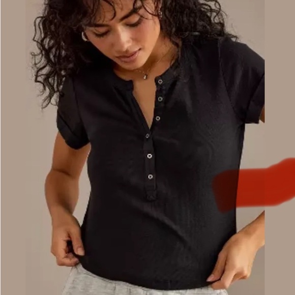 Andie Ribbed Henley Top by Pilcro: Short-Sleeve Edition - Picture 2 of 3
